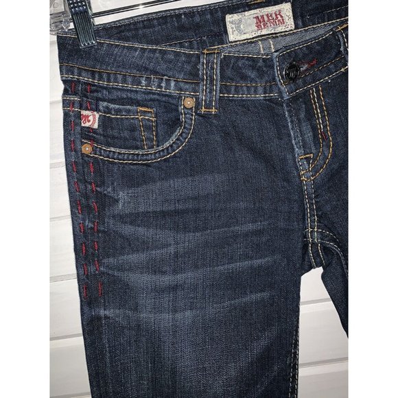 MEK DENIM Sz 27 Zanzibar Bootcut Dark Wash Selvedge Denim Jeans Distressed EUC - Picture 3 of 12
